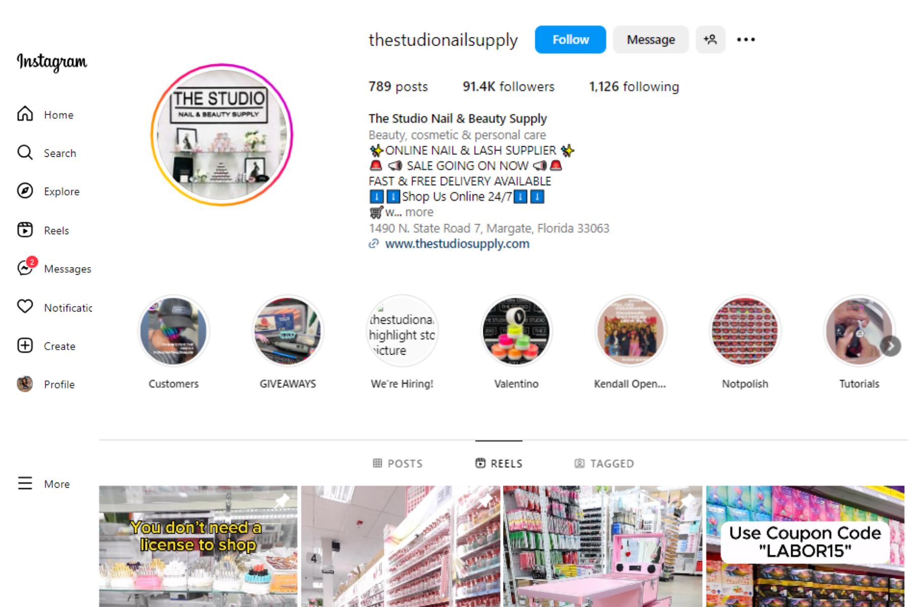 The Studio Nail & Beauty Supply instagram